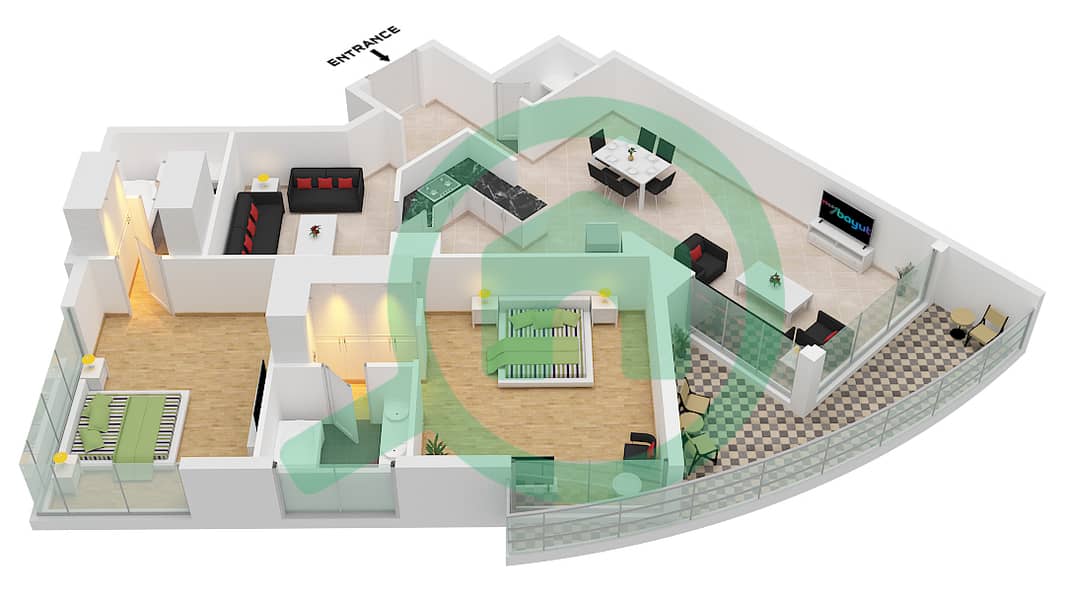The Atlantic - 2 Bedroom Apartment Unit 2-2 FLOOR L1-L14 Floor plan Unit 2-2 Floor L1-L14 interactive3D