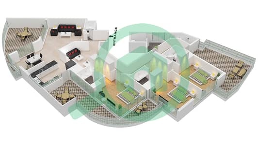 The Atlantic - 3 Bed Apartments Unit 1A-3 Floor L15 Floor plan