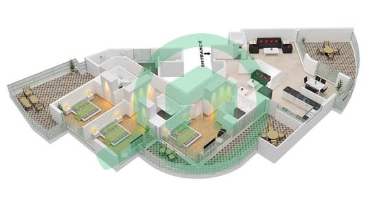 The Atlantic - 3 Bed Apartments Unit 2A-3 Floor L15 Floor plan