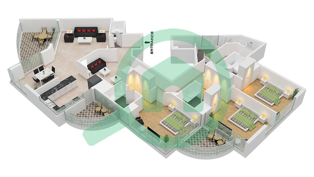 The Atlantic - 3 Bedroom Apartment Unit 1B-3,1C-3 FLOOR L16,L17 Floor plan Unit 1B-3 Floor L16 Unit 1C-3 Floor L17 interactive3D