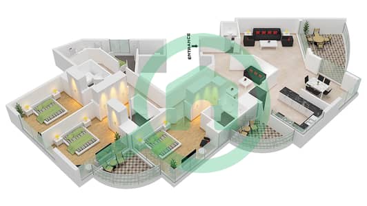 The Atlantic - 3 Bed Apartments Unit 2B-3,2C-3 Floor L16,L17 Floor plan