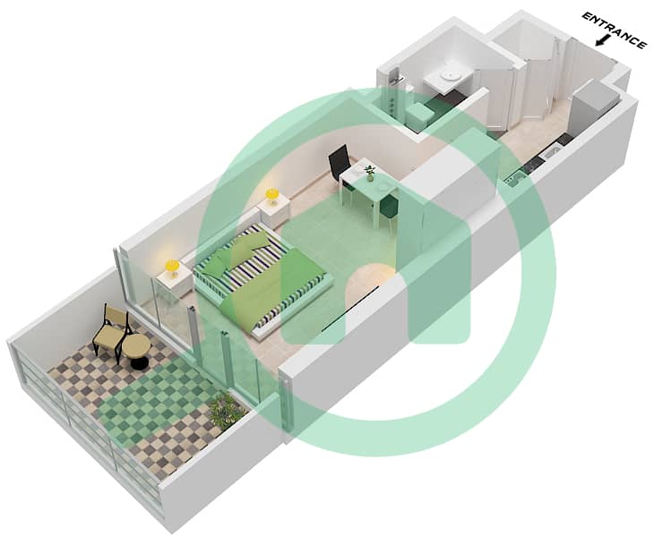 Канал Хайтс - Апартамент Студия планировка Тип D1 FLOOR 2 Type D1 Floor 2 interactive3D