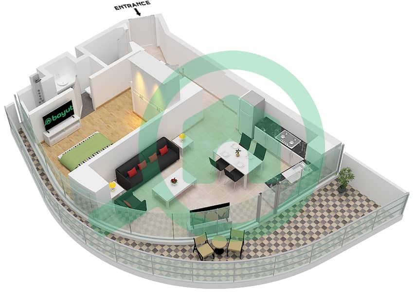 Канал Хайтс - Апартамент 1 Спальня планировка Тип A1 FLOOR 2 Type A1 Floor 2 interactive3D