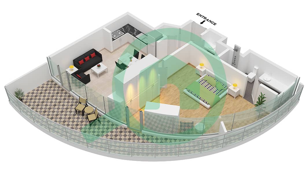 Канал Хайтс - Апартамент 1 Спальня планировка Тип G1-M FLOOR 32 Type G1-M Floor 32 interactive3D