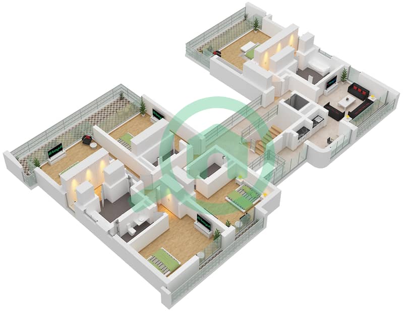 The Coral Collection - 7 Bedroom Villa Type RED AURORA CORAL Floor plan Type Red Aurora Coral Floor First interactive3D