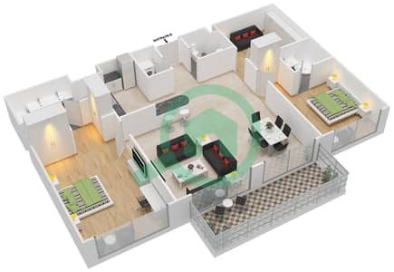 المخططات الطابقية لتصميم الوحدة C شقة 2 غرفة نوم - أوشيانا أجيان