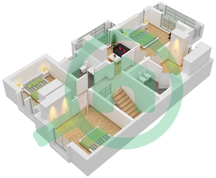 المخططات الطابقية لتصميم النموذج / الوحدة 2 / UNIT END فیلا 4 غرف نوم - الریم 2 interactive3D