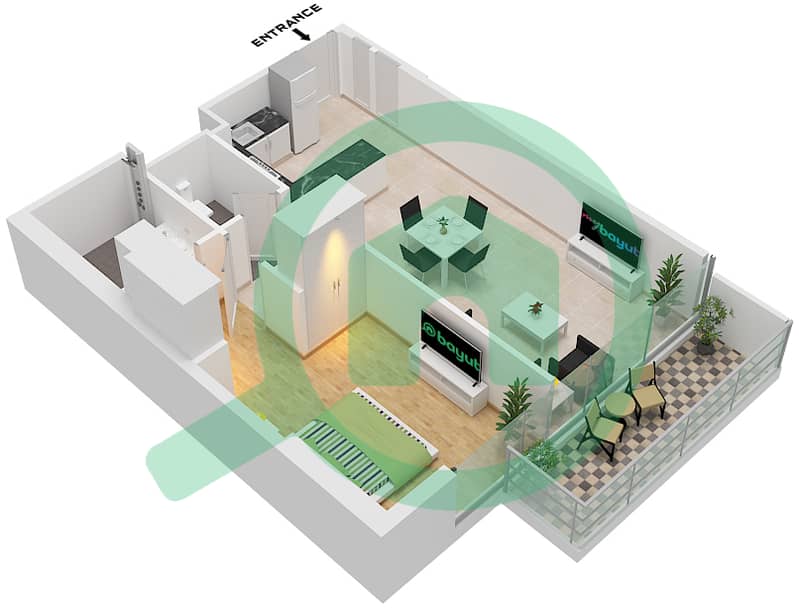 布鲁姆公寓1号 - 1 卧室公寓类型／单位A / UNIT 02 FLOOR 31戶型图 Type A Unit 02 Floor 31 interactive3D