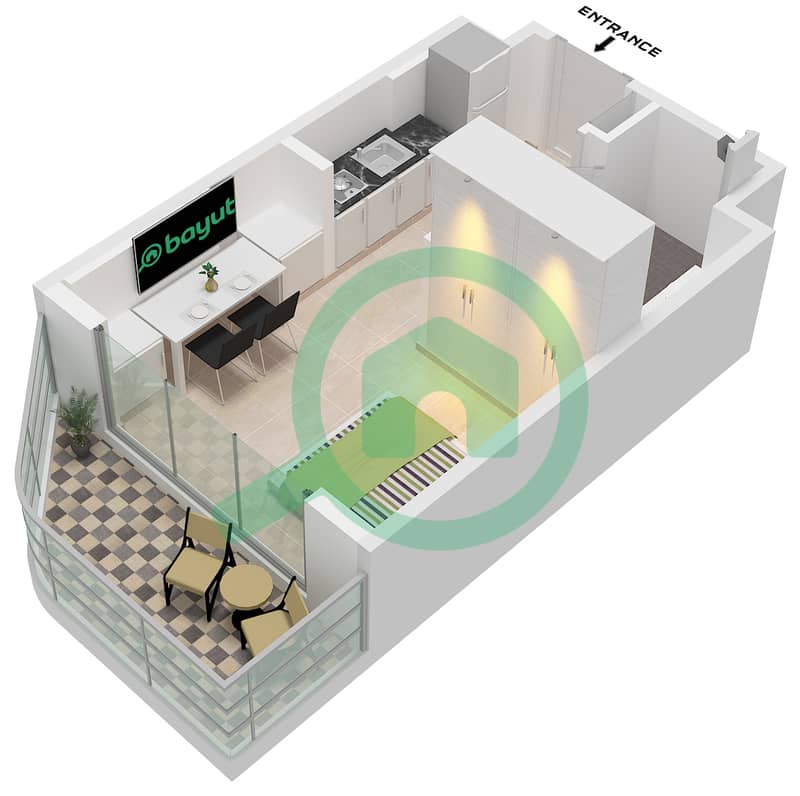 Azizi Venice 8 Building A - Studio Apartment Unit 21 FLOOR 2-10 Floor plan Unit 21 Floor 2-10 interactive3D