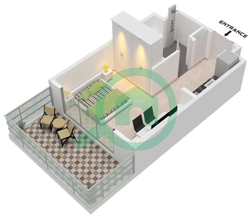 Azizi Venice 8 Building A - 单身公寓单位5,10 FLOOR 1戶型图 Unit 5,10 Floor 1 interactive3D