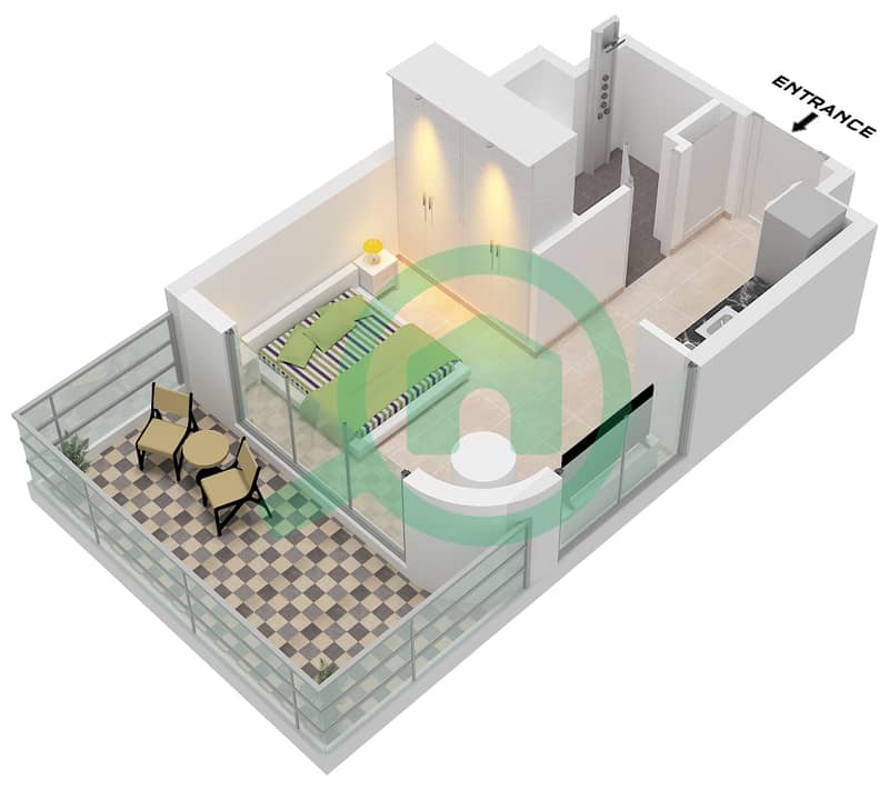 Azizi Venice 8 Building A - 单身公寓单位29 FLOOR 1戶型图 Unit 29 Floor 1 interactive3D