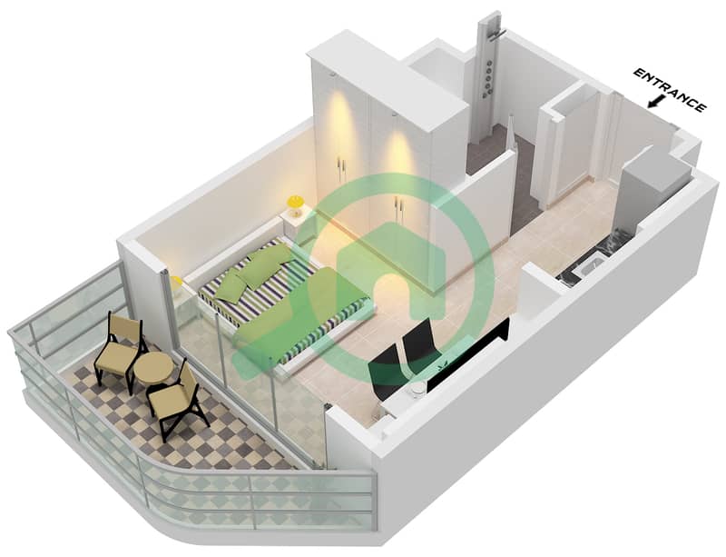 Azizi Venice 8 Building A - 单身公寓单位10 FLOOR 2-10戶型图 Unit 10 Floor 2-10 interactive3D