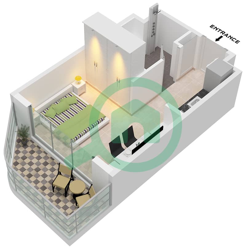 Azizi Venice 8 Building A - 单身公寓单位12 FLOOR 2-10戶型图 Unit 12 Floor 2-10 interactive3D