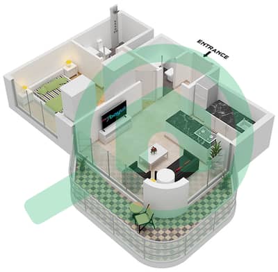 Azizi Venice 8 Building A - 1 Bedroom Apartment Unit 2 FLOOR 2-10 Floor plan Azizi Venice 8 Building A - 1 Bedroom Apartment Unit 2 FLOOR 2-10 Floor plan