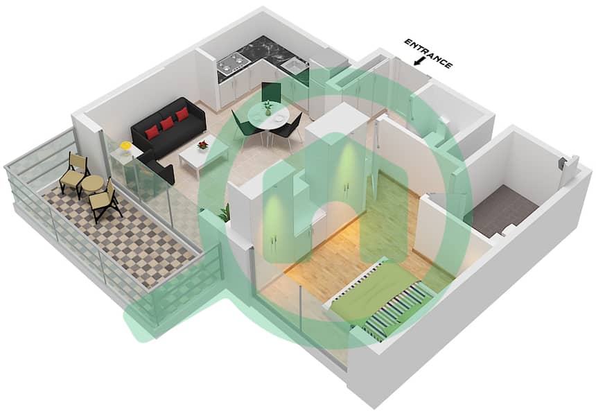 Azizi Venice 8 Building A - 1 卧室公寓单位4,25 FLOOR 2-10戶型图 Unit 4,25 Floor 2-10 interactive3D
