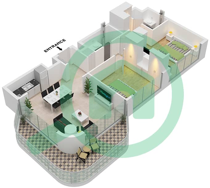 Azizi Venice 8 Building A - 2 卧室公寓单位8 FLOOR 2-10戶型图 Unit 8 Floor 2-10 interactive3D