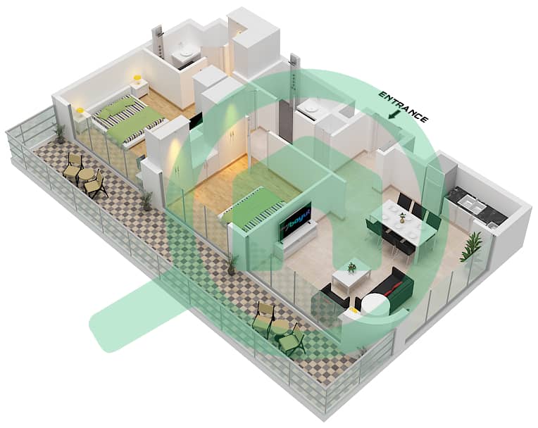 Azizi Venice 8 Building A - 2 Bedroom Apartment Unit 23 FLOOR 1 Floor plan Unit 23 Floor 1 interactive3D