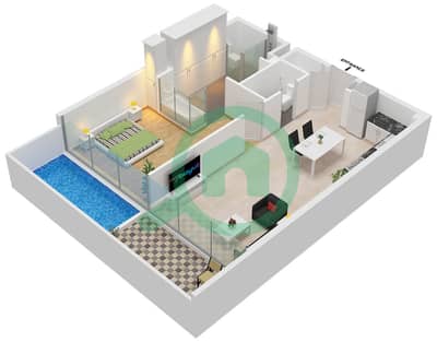 المخططات الطابقية لتصميم النموذج C شقة 1 غرفة نوم - أجنحة سكاي من بيس هومز