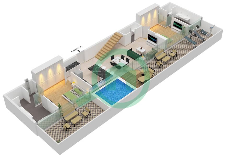 المخططات الطابقية لتصميم النموذج A شقة 2 غرفة نوم - أجنحة سكاي من بيس هومز Type A interactive3D
