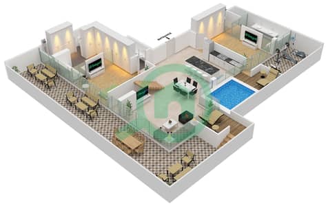 المخططات الطابقية لتصميم النموذج B شقة 2 غرفة نوم - أجنحة سكاي من بيس هومز