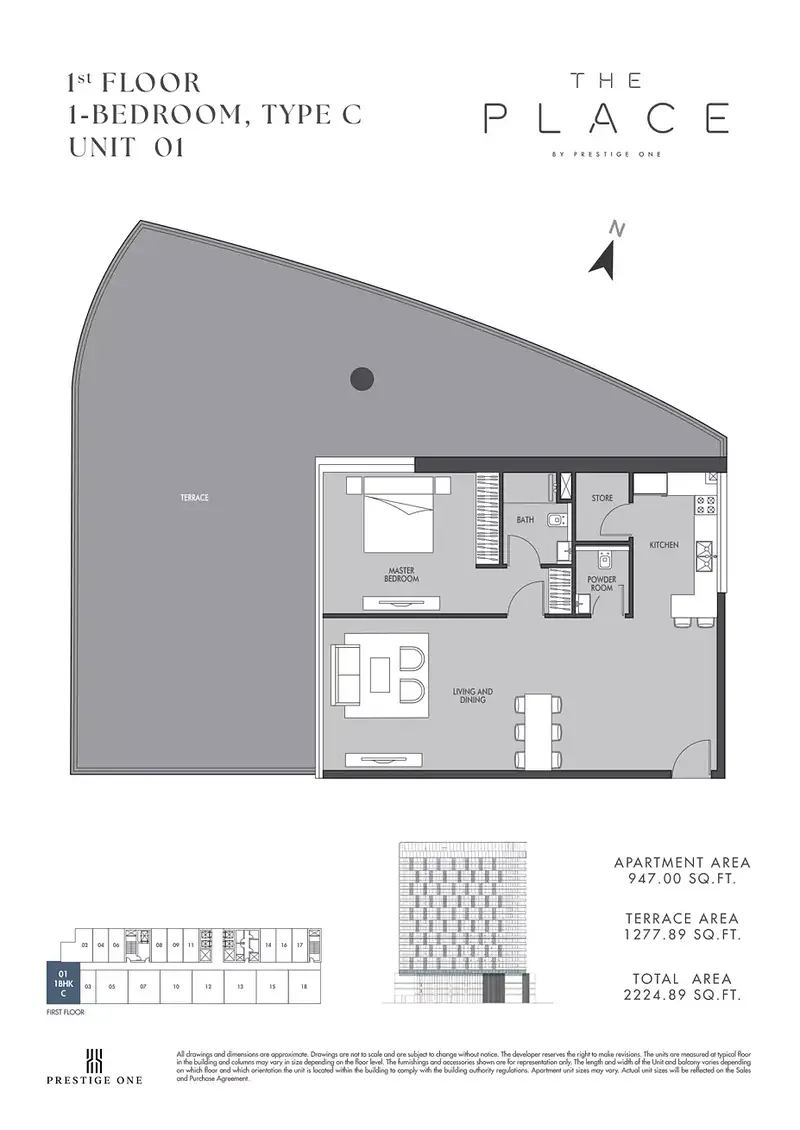 1 BR floor plan