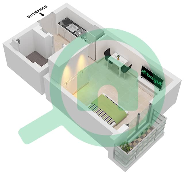 Mesk Residences - Studio Apartment Type/unit A1 / UNIT 13,26 FLOOR 2,4 Floor plan Type A1 Unit 13,26 Floor 2,4 interactive3D