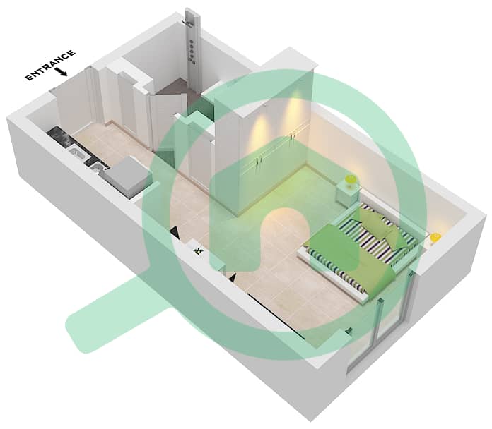 Mesk Residences - 单身公寓类型／单位B1 / UNIT 12,16 FLOOR 1-5戶型图 Type B1 Unit 18,23 Floor 1,3,5 Unit 12,16,25 Floor 2,4 interactive3D