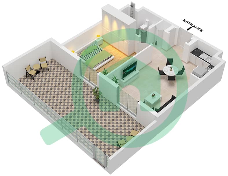 Mesk Residences - 1 Bedroom Apartment Type/unit 1A-7M / UNIT 1 FLOOR 1 Floor plan Type 1A-7M Unit 1 Floor 1 interactive3D