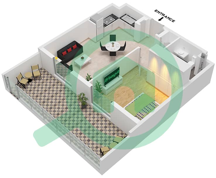 Mesk Residences - 1 Bedroom Apartment Type/unit 1A-9 / UNIT 39 FLOOR 1 Floor plan Type 1A-9 Unit 39 Floor 1 interactive3D