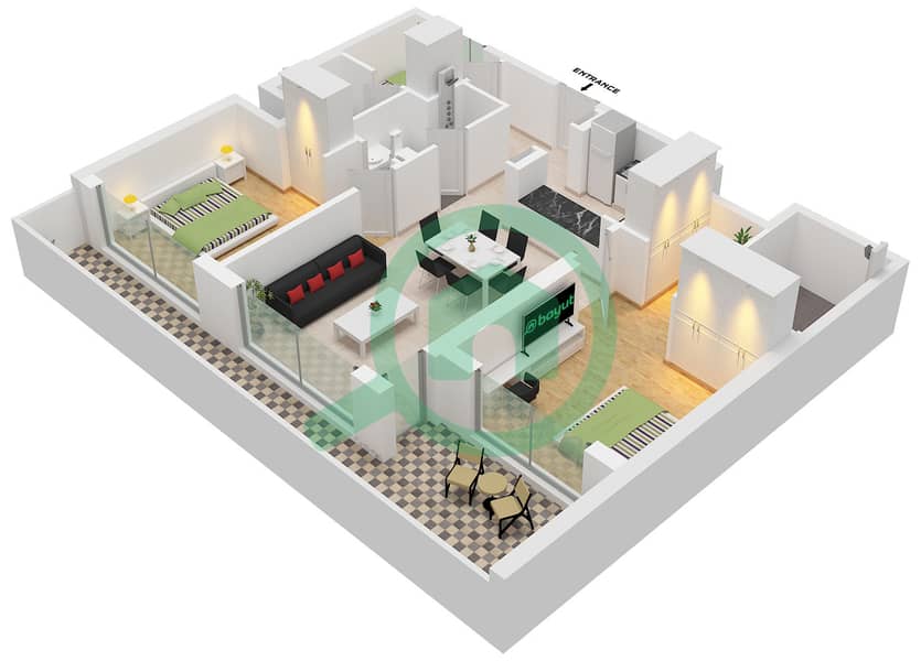 Ван Парк Авеню - Апартамент 2 Cпальни планировка Тип/мера B1 / UNIT 6 FLOOR 1 Type B1 Unit 6, Floor 1 interactive3D