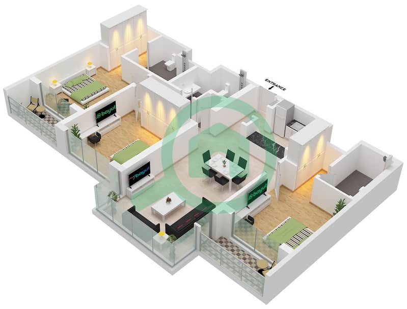 One Park Avenue - 3 Bedroom Apartment Type/unit A / UNIT 15-17 FLOOR 2-24 Floor plan Type A Unit 17 Floor 2-9, Unit 15 Floor 10-20, Unit 16 Floor 21-24 interactive3D