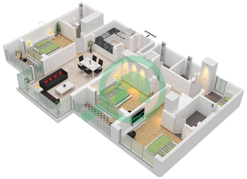 One Park Avenue - 3 Bedroom Apartment Type/unit B / UNIT 6,7 FLOOR 2-24 Floor plan Type B Unit 7 Floor 2-9,21-24, Unit 6 Floor 10-20 interactive3D