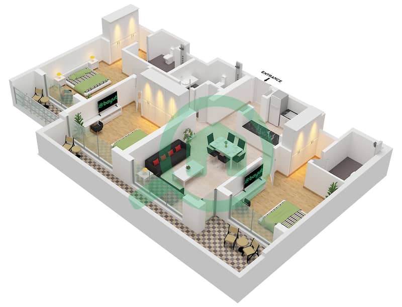 One Park Avenue - 3 Bedroom Apartment Type/unit C / UNIT 15 FLOOR 1 Floor plan Type C Unit 15 Floor 1 interactive3D