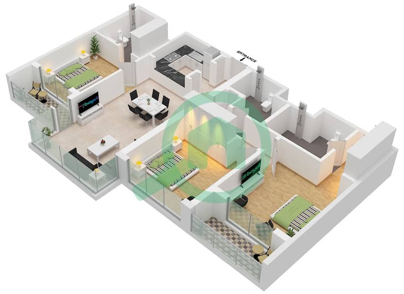 One Park Avenue - 3 Bedroom Apartment Type/unit D / UNIT 7,8 FLOOR 2-24 Floor plan Type D Unit 7 Floor 10-20, Unit 8 Floor 2-9,21-24 interactive3D