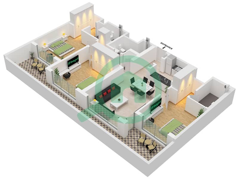 One Park Avenue - 3 Bedroom Apartment Type/unit E1 / UNIT 13 FLOOR 1 Floor plan Type E1 Unit 13, Floor 1 interactive3D