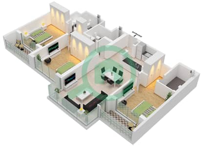 One Park Avenue - 3 Bedroom Apartment Type/unit E / UNIT 8,9 FLOOR 2-24 Floor plan