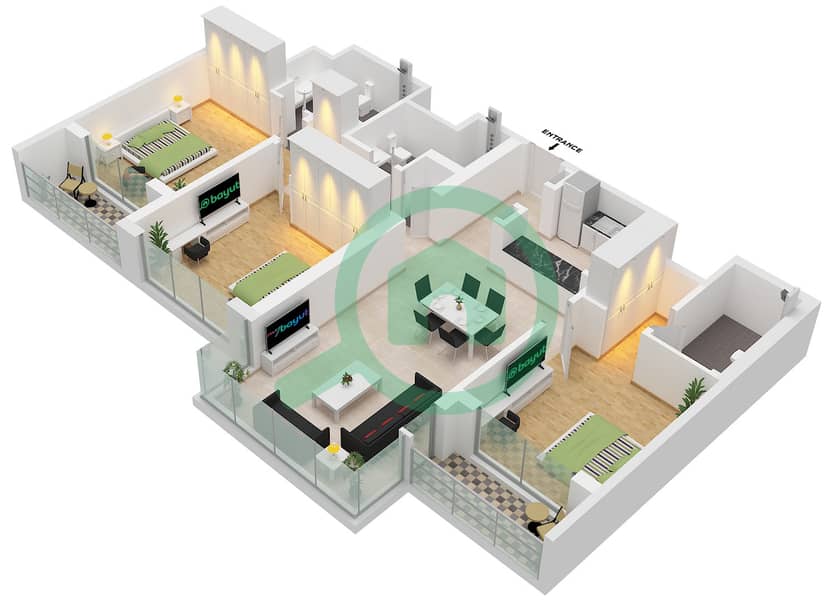 One Park Avenue - 3 Bedroom Apartment Type/unit E / UNIT 8,9 FLOOR 2-24 Floor plan Type E Unit 8 Floor 10-20, Unit 9 Floor 2-9,21-24 interactive3D