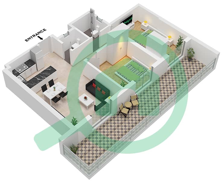 艾奎提公寓 - 2 卧室公寓类型A戶型图 Type A interactive3D