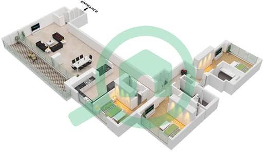 المخططات الطابقية لتصميم الوحدة 2 شقة 3 غرف نوم - B كريك سايد 18‬