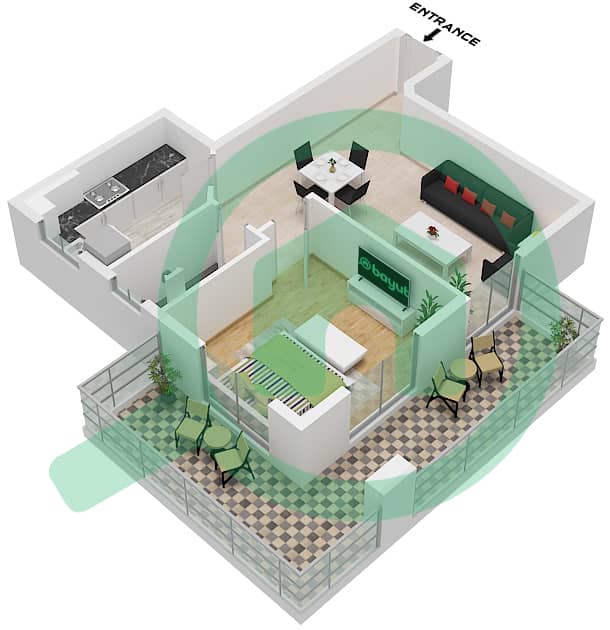 المخططات الطابقية لتصميم الوحدة 5 FLOOR 2 شقة 1 غرفة نوم - بناية مجموعة برلين 1 Unit 15 Floor 2 interactive3D