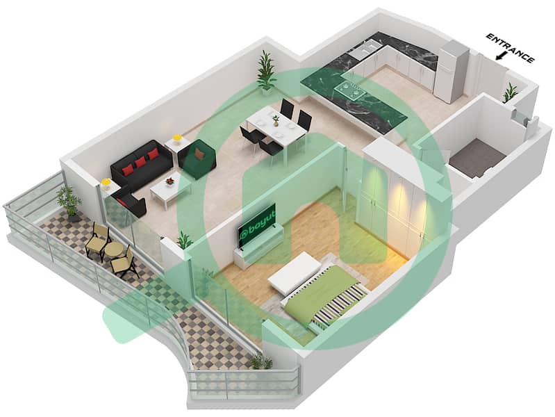 One 678 Residences - 1 Bedroom Apartment Type 13 Floor plan Type 13 interactive3D