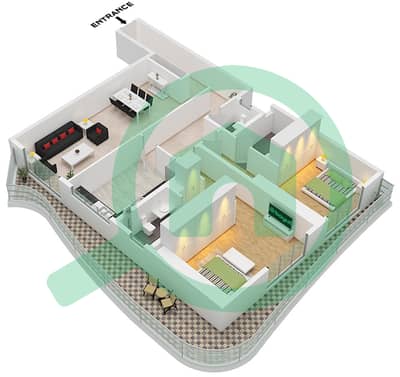 One 678 Residences - 2 Bedroom Apartment Type 1 Floor plan
