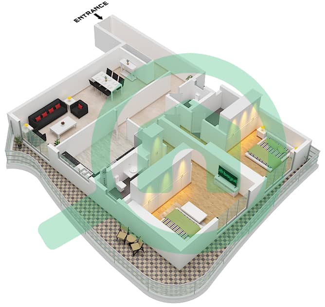 One 678 Residences - 2 Bedroom Apartment Type 1 Floor plan Type 1 interactive3D