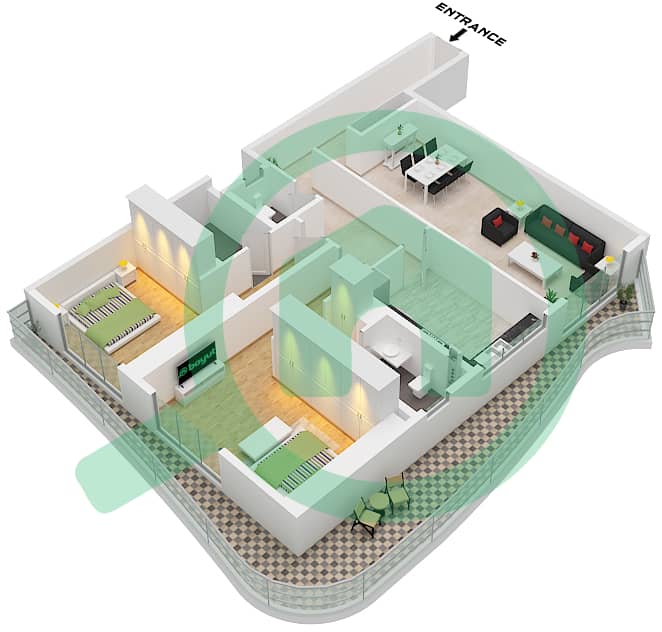 One 678 Residences - 2 Bedroom Apartment Type 2 Floor plan Type 2 interactive3D