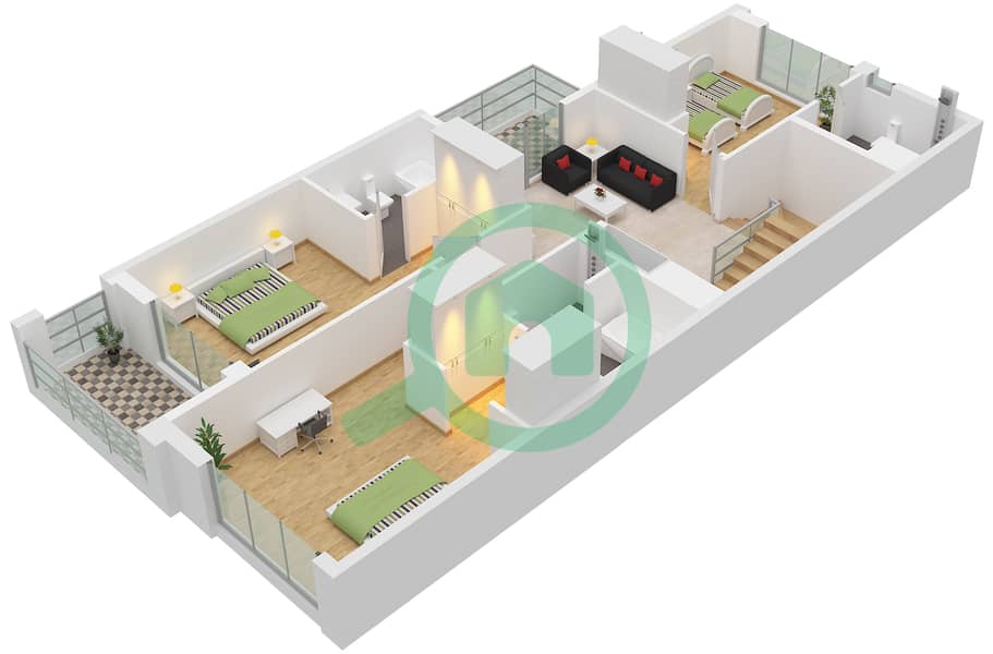 المخططات الطابقية لتصميم النموذج / الوحدة CORNER TOWNHOUSE/UNITEDGE تاون هاوس 4 غرف نوم - خليج الجنوب 4 Type Corner Townhouse Unit Edge First Floor interactive3D