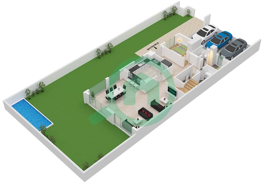 المخططات الطابقية لتصميم النموذج / الوحدة SEMIDETACHED VILLA تاون هاوس 5 غرف نوم - خليج الجنوب 4 Type Semidetached Villa Unit Edge Ground Floor interactive3D