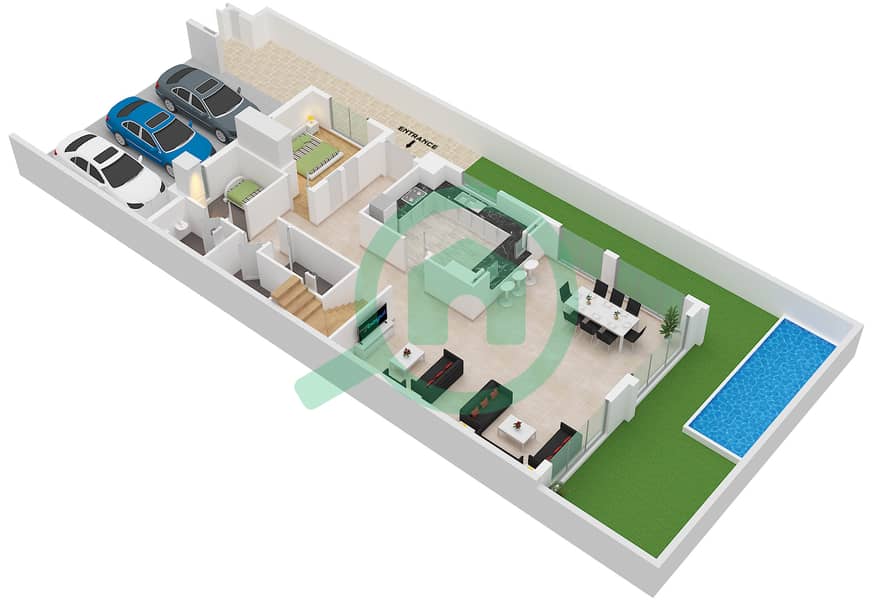 المخططات الطابقية لتصميم النموذج / الوحدة MIDDLE TOWNHOUSE (MI) تاون هاوس 5 غرف نوم - خليج الجنوب 4 Type Middle Townhouse (Mi) Unit Middle Mi Ground Floor interactive3D