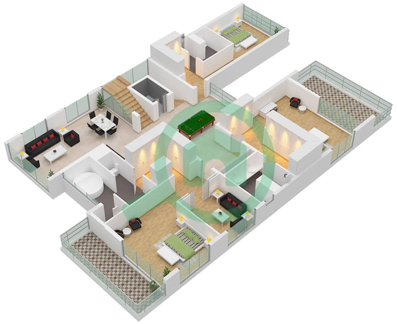 المخططات الطابقية لتصميم النموذج / الوحدة MANSION A/UNIT MANSION 1 فیلا 5 غرف نوم - خليج الجنوب 4 Type Mansion A Unit Mansion 1 First Floor interactive3D