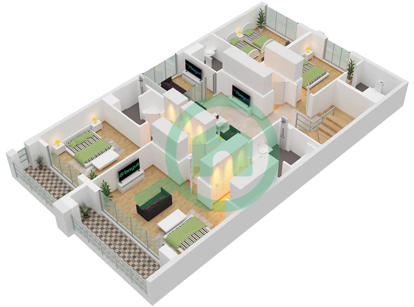 المخططات الطابقية لتصميم النموذج / الوحدة SIDE TOWNHOUSE/UNIT EDGE تاون هاوس 5 غرف نوم - خليج الجنوب 4 Type Side Townhouse Unit Edge First Floor interactive3D
