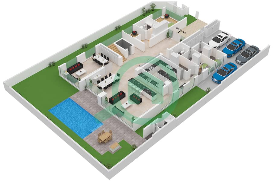 المخططات الطابقية لتصميم النموذج / الوحدة MANSION B/UNIT MANSION 2 فیلا 5 غرف نوم - خليج الجنوب 4 Type Mansion B Unit Mansion 2 Ground Floor interactive3D